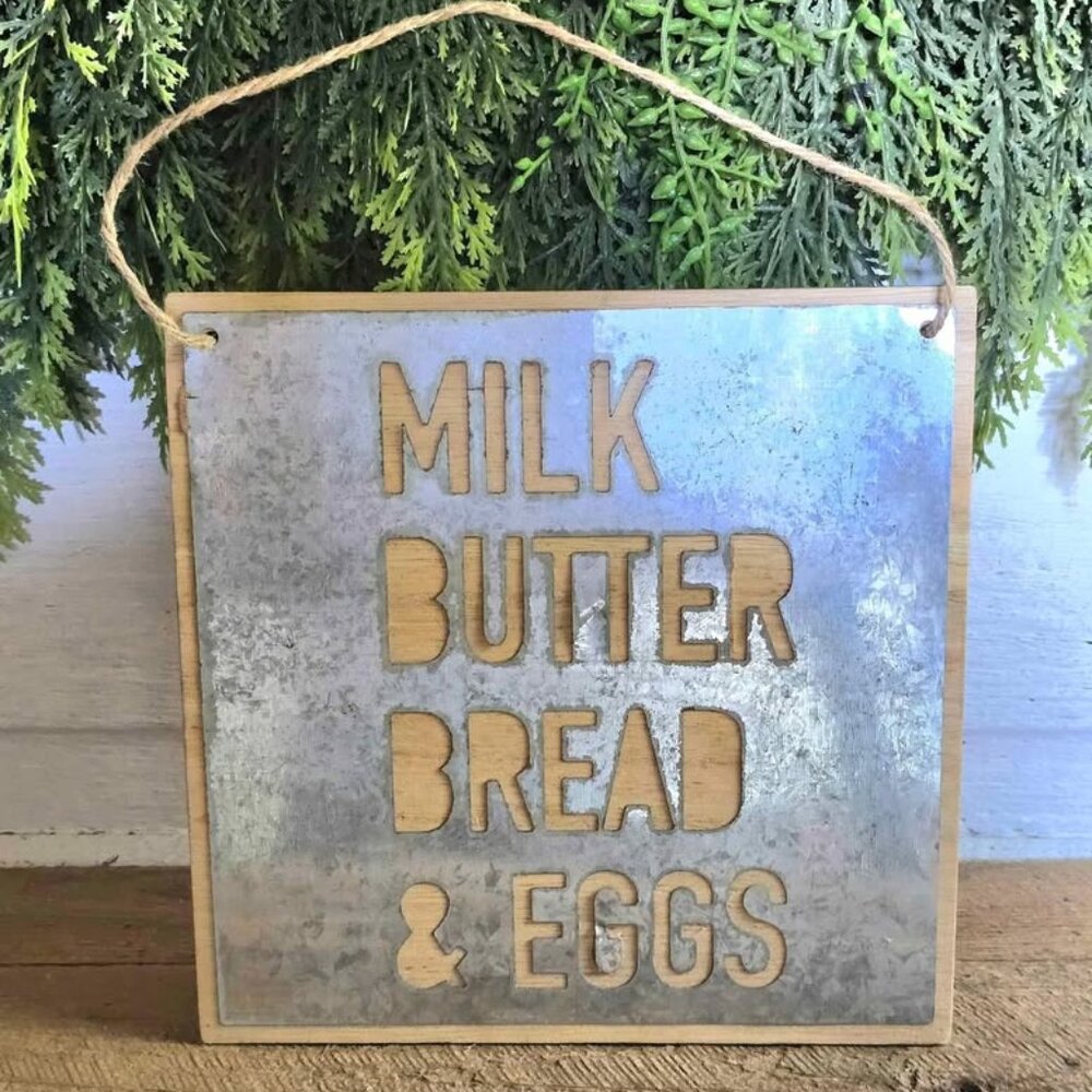 Primitive Galvanized Milk Butter Bread Eggs Sign Wall Hanging Farmhouse Decor